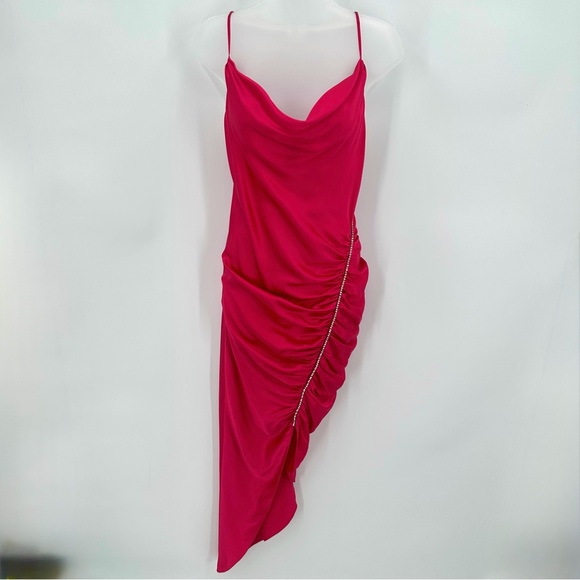 Cinq a Sept Dress 100% Silk EMILIA Draped Spaghetti Strap Satin Sz 2 Raspberry - Picture 2 of 13